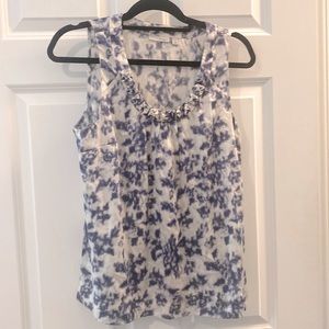 Halogen Silk White & Purple Silk Tanktop Blouse